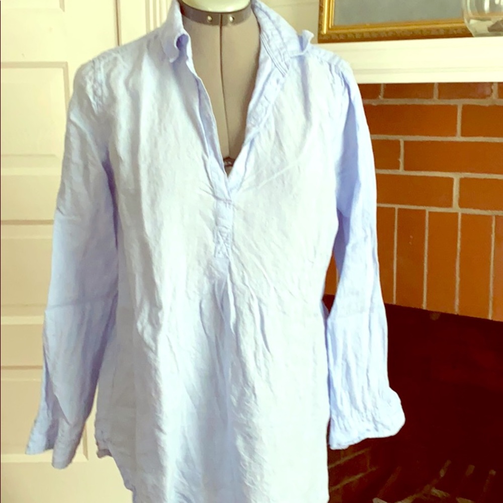 Blue tunic length linen shirt